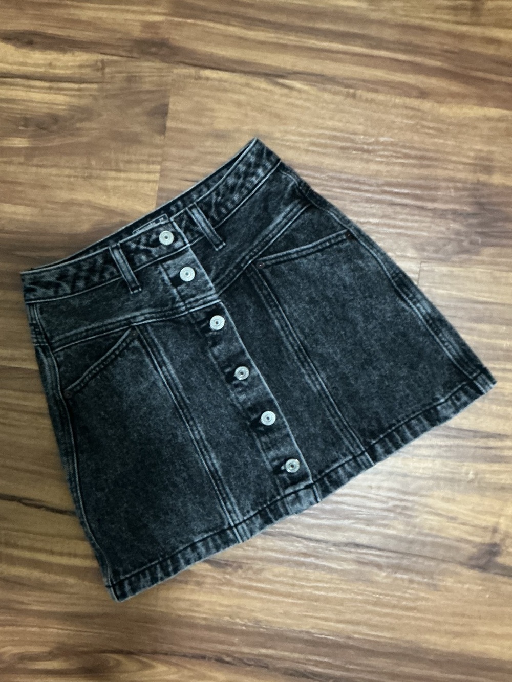 Abercrombie & Fitch Black Washed Button-Front Mini Skirt